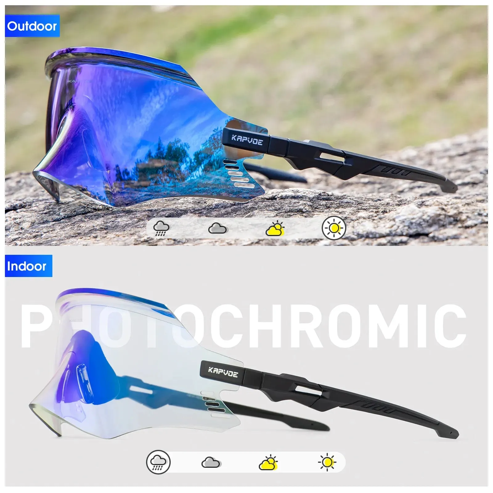 Kapvoe Red or blue photochromic Cycling Glasses Bike Bicycle Glasses Sports Men's Sunglasses MTB Road Cycling Eyewear Goggles