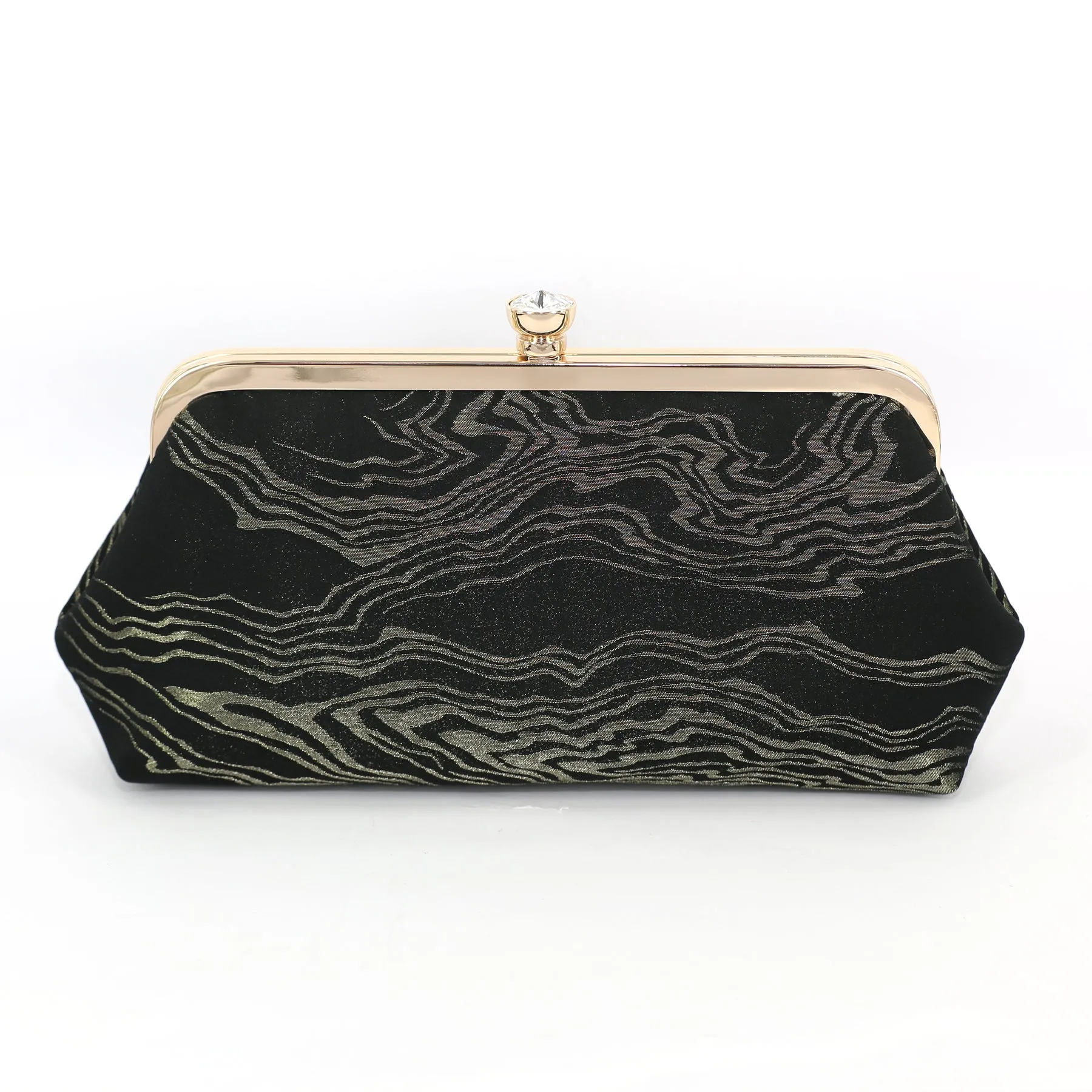 Kimono Clutch Bag in Black and Antique Gold | Upcycled from vintage Japanese Kimono Obi