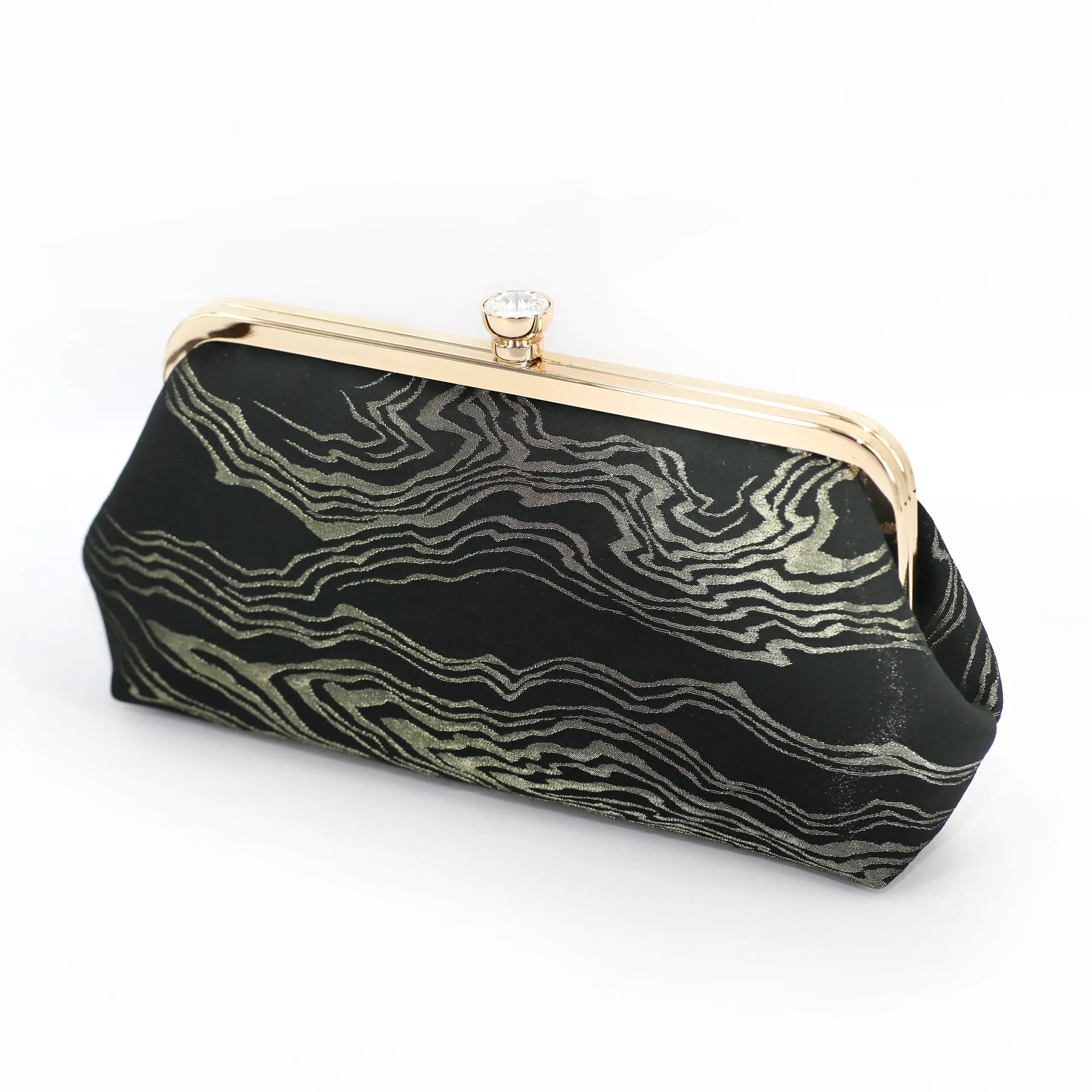 Kimono Clutch Bag in Black and Antique Gold | Upcycled from vintage Japanese Kimono Obi