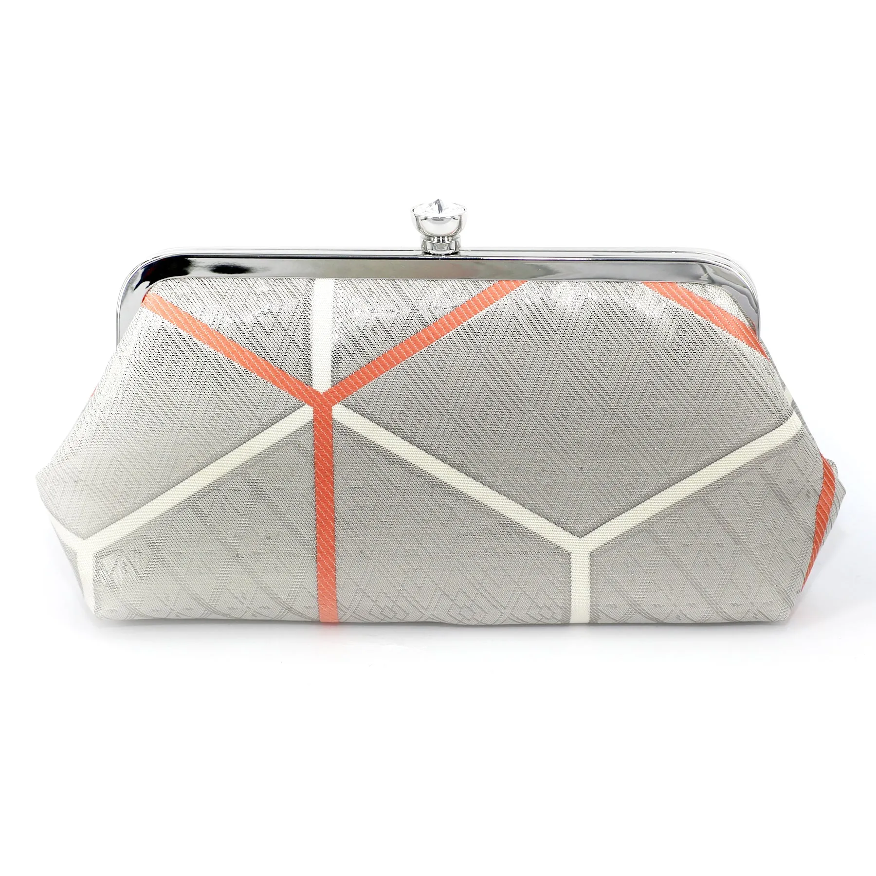 Kimono Silk Clutch in Silver and Peach