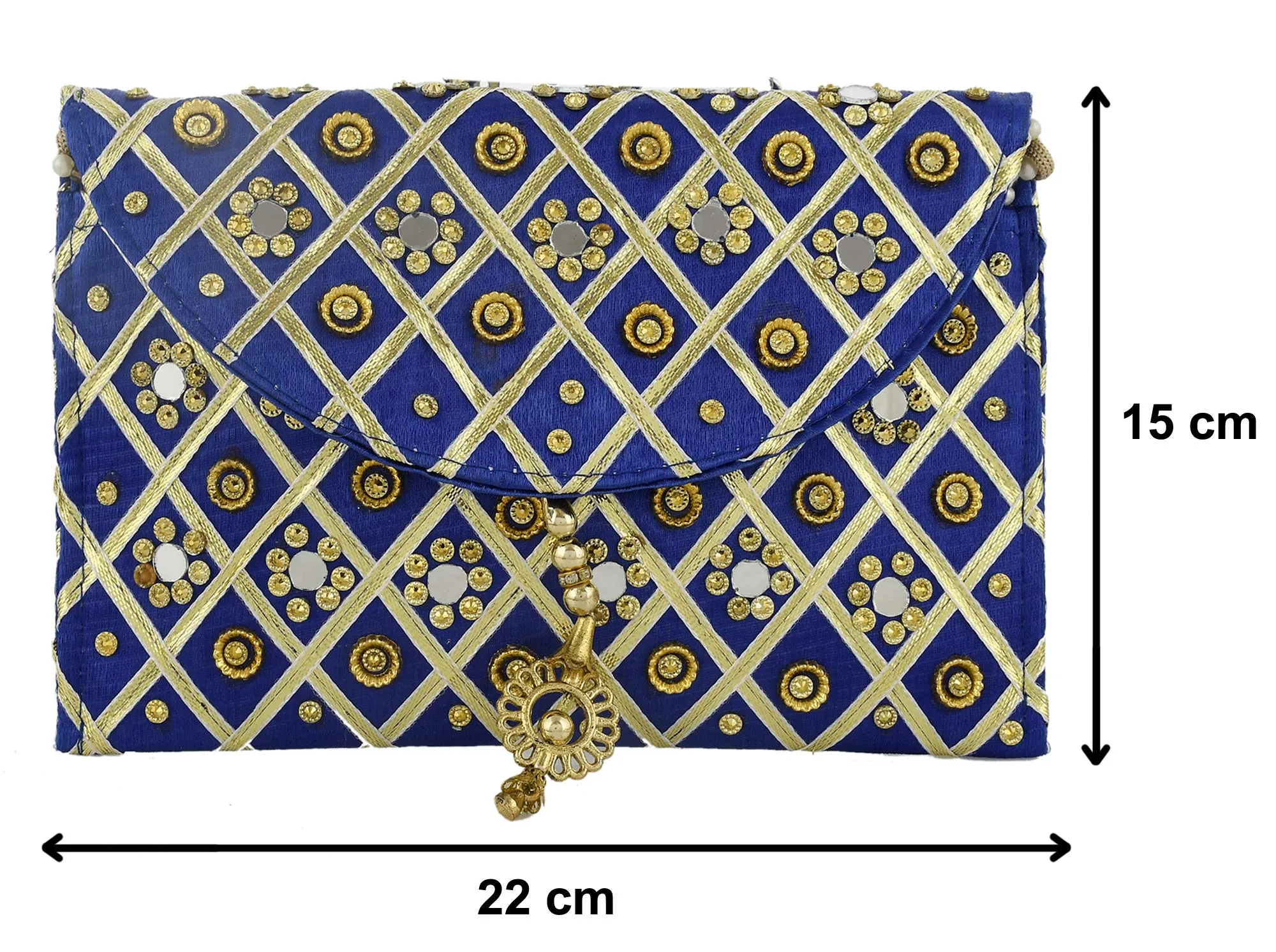 Kuber Industries 2 Pieces Silk Traditional Mirror Work Envelope Clutch/Hand Purse Bag for Women/Girls (Blue & Red)-KUBMART11467