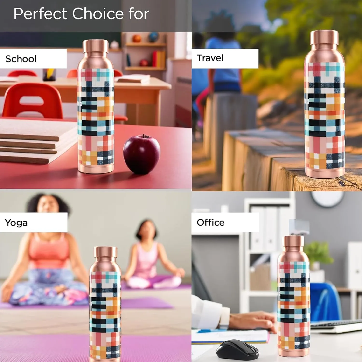 Kuber Industries 950ml Copper Water Bottle - Eco-Friendly & Leakproof Detox Tamaba Bottle for Office/Gym/Yoga/College, Men & Women-Colorful