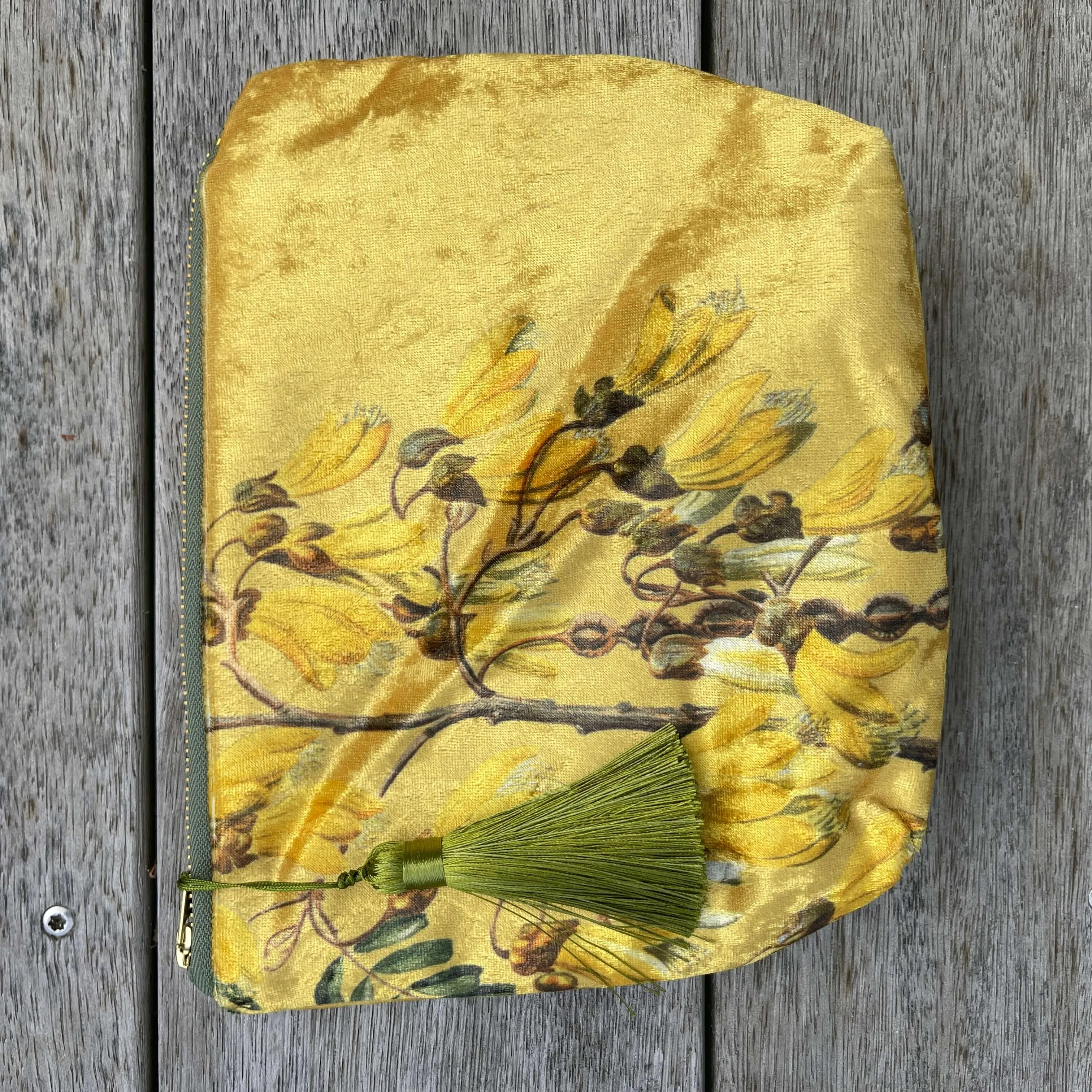 Kōwhai Flower Velvet Cosmetic Bag