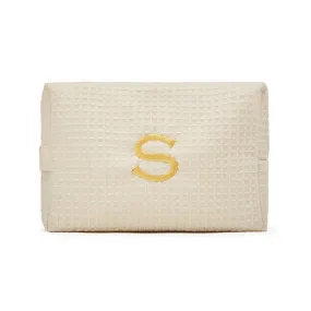 Large Cotton Waffle Cosmetic Bag - Ivory