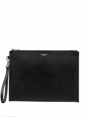 Leather clutch bag with zipper