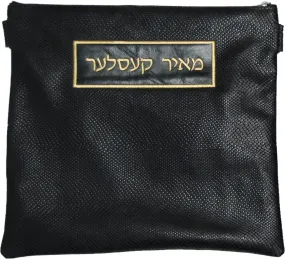 Leather Tallis &amp; Tefillin Bag with Rectangle Shaped name tag 105F-BK