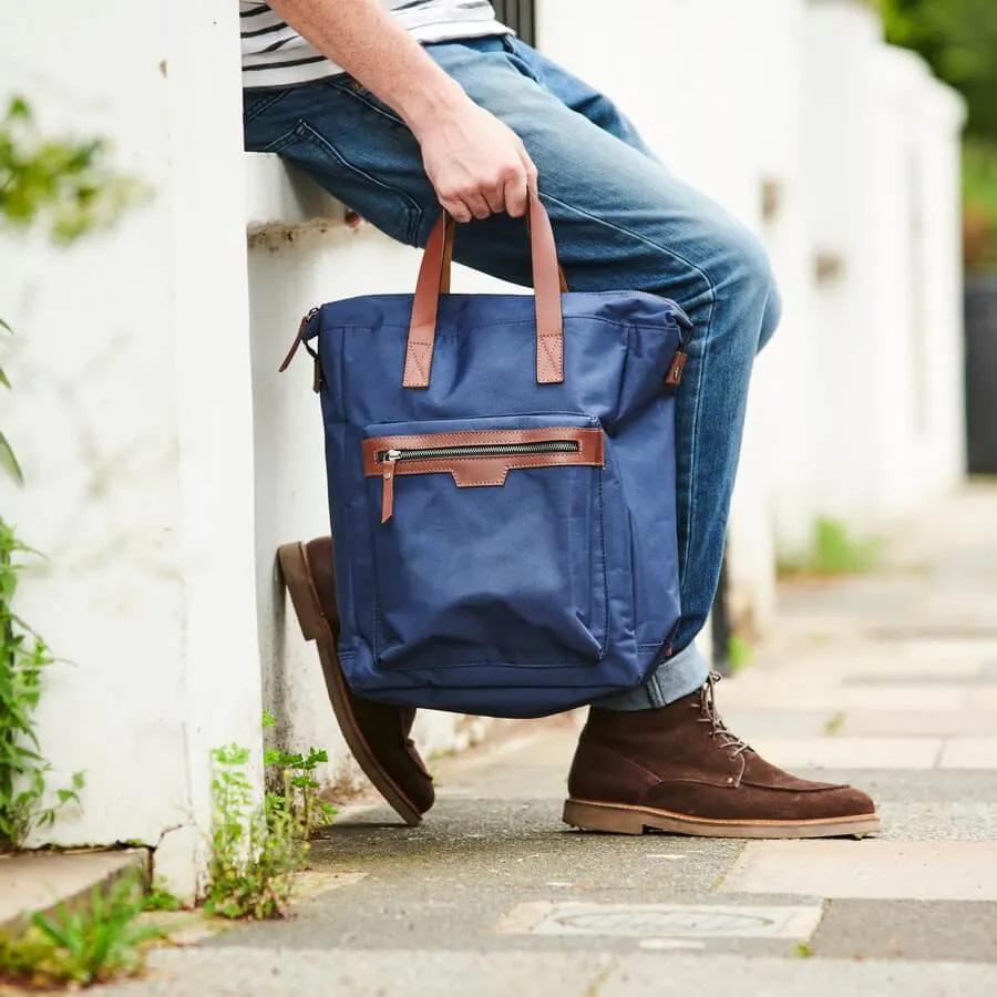 Leather Trim Top Zip Backpack