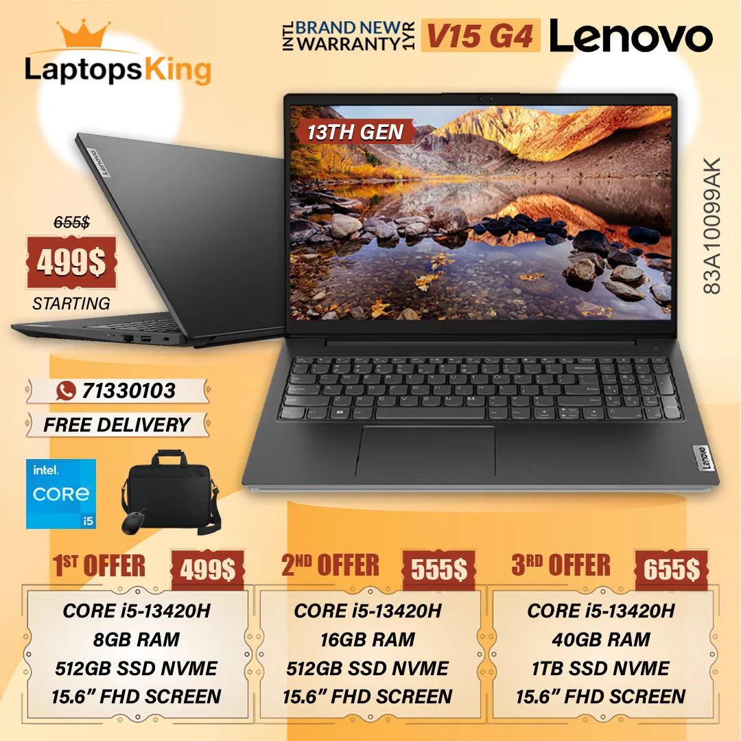 Lenovo V15 G4 IRU 83A10099AK Core i5-13420h 15.6" Fhd Laptops (Brand New)