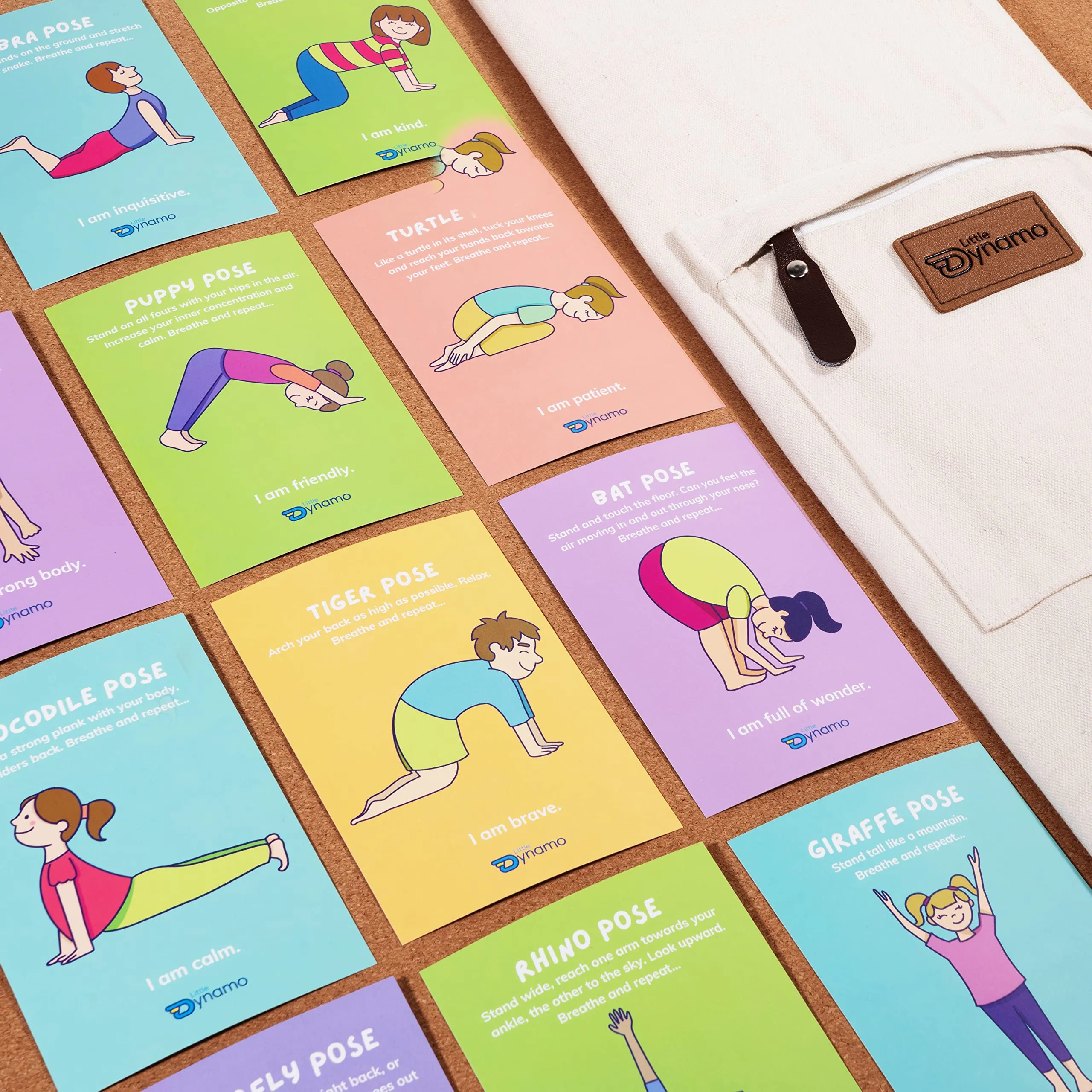 Little Dynamo Yogi Kids Gift Set Cork Yoga Mat Bag & Pose Cards for Mindfulness