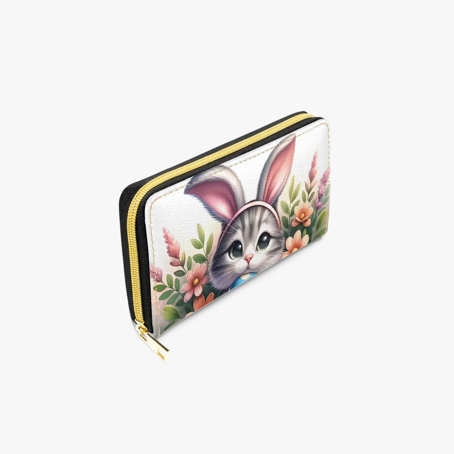 Long Type Zipper Purse, Easter Cat with Bunny Ears, awd-1308