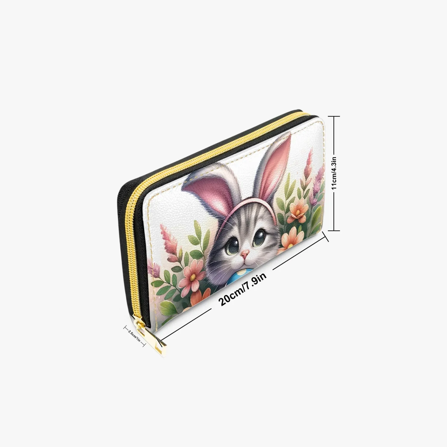 Long Type Zipper Purse, Easter Cat with Bunny Ears, awd-1308