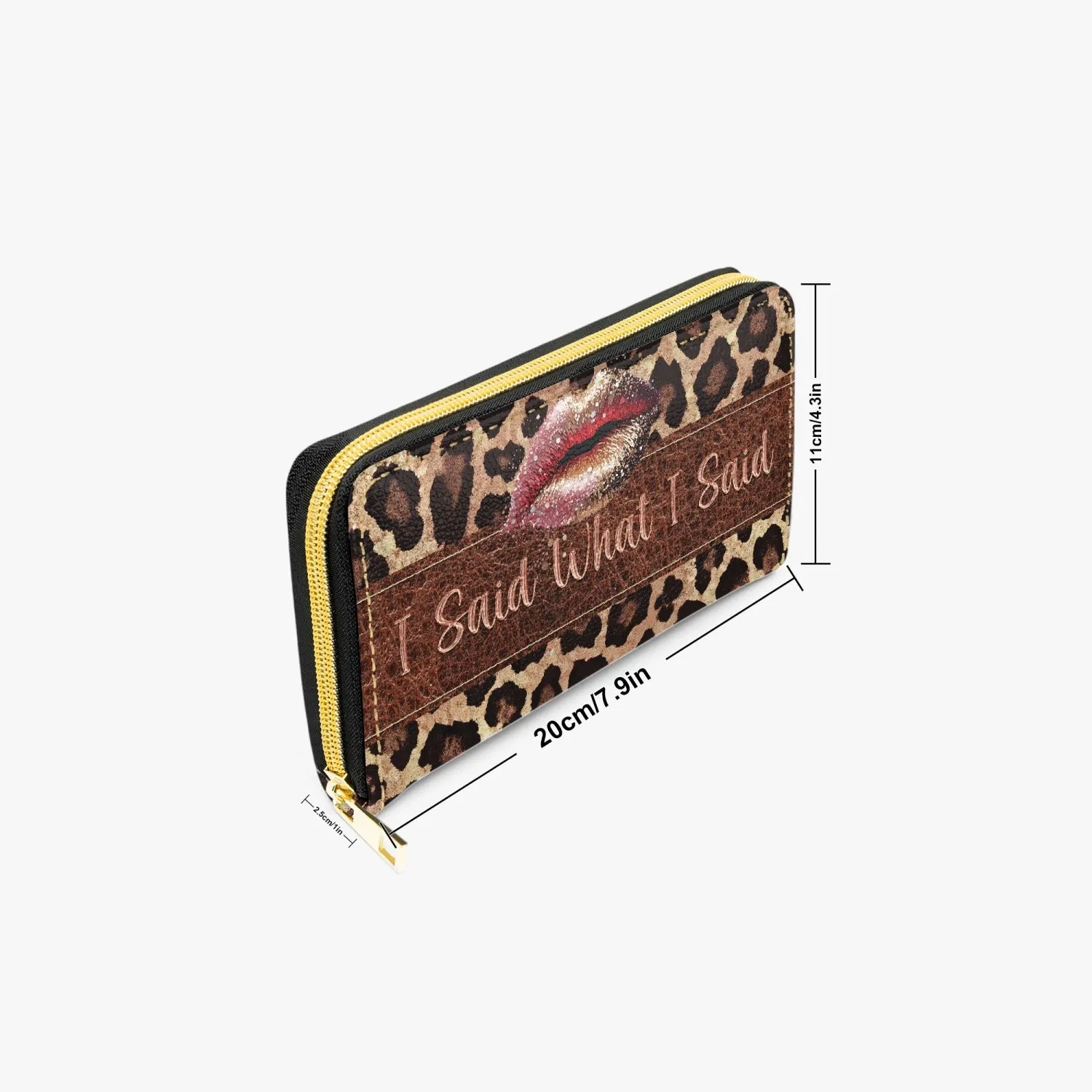 Long Type Zipper Purse - Leopard Print - Lips - I Said What I Said