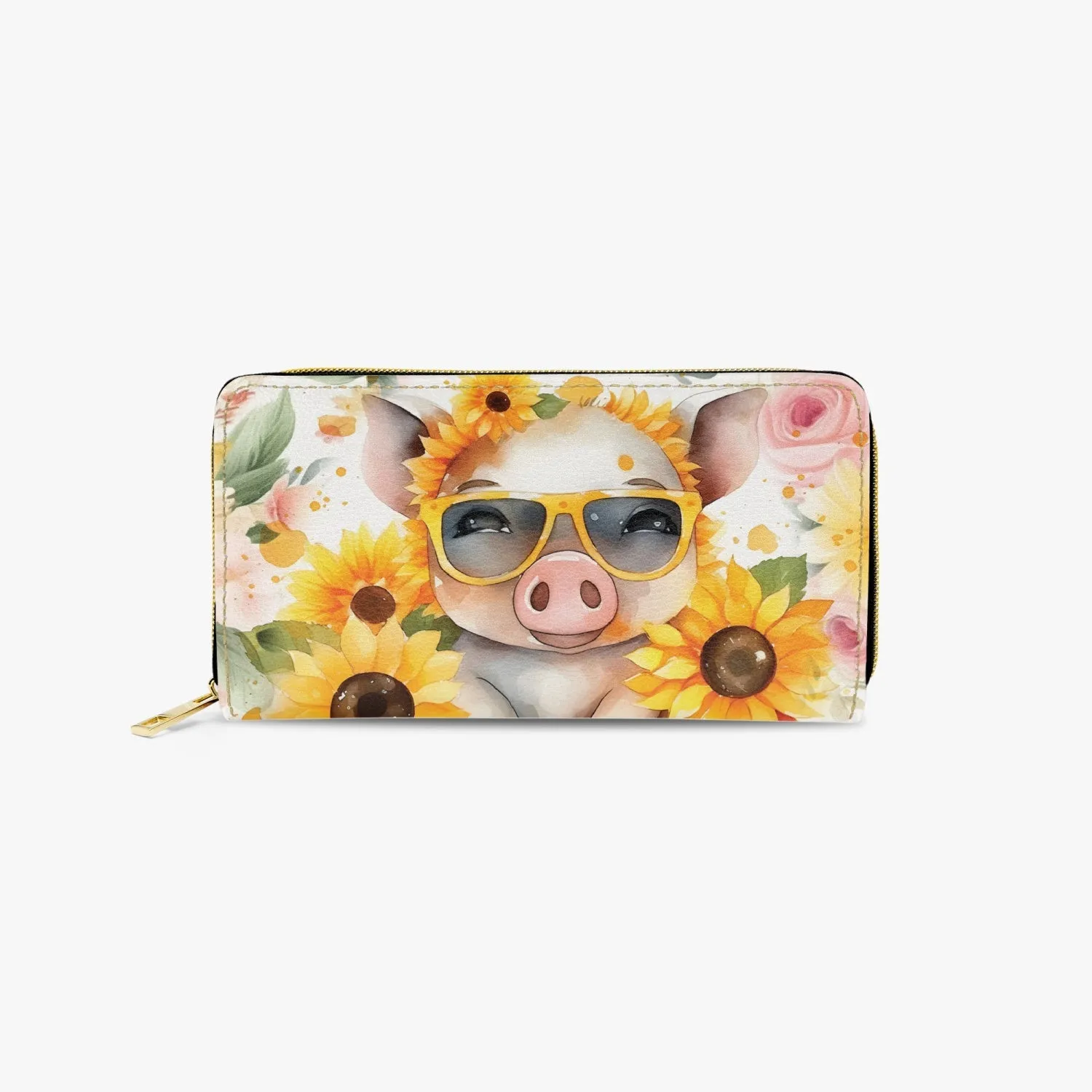 Long Type Zipper Purse, Pig, Sunflowers, awd-658