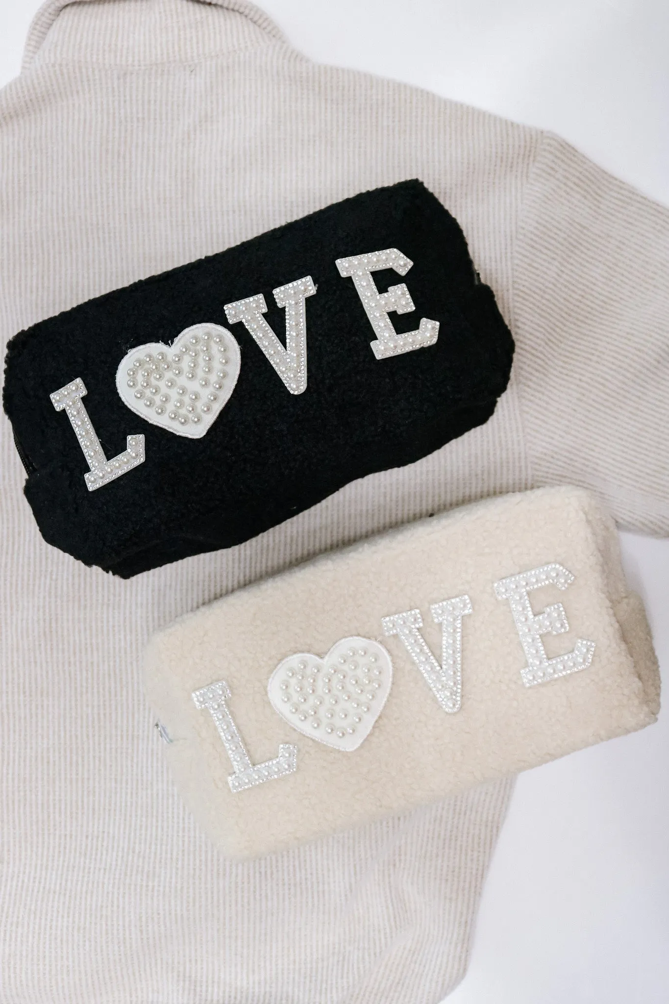 'LOVE' Sherpa Cosmetic Bag (black)