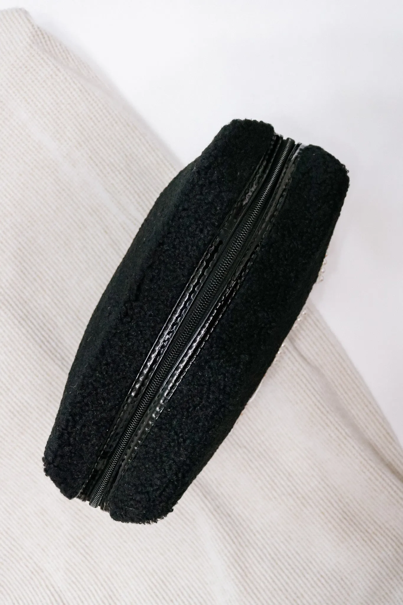 'LOVE' Sherpa Cosmetic Bag (black)