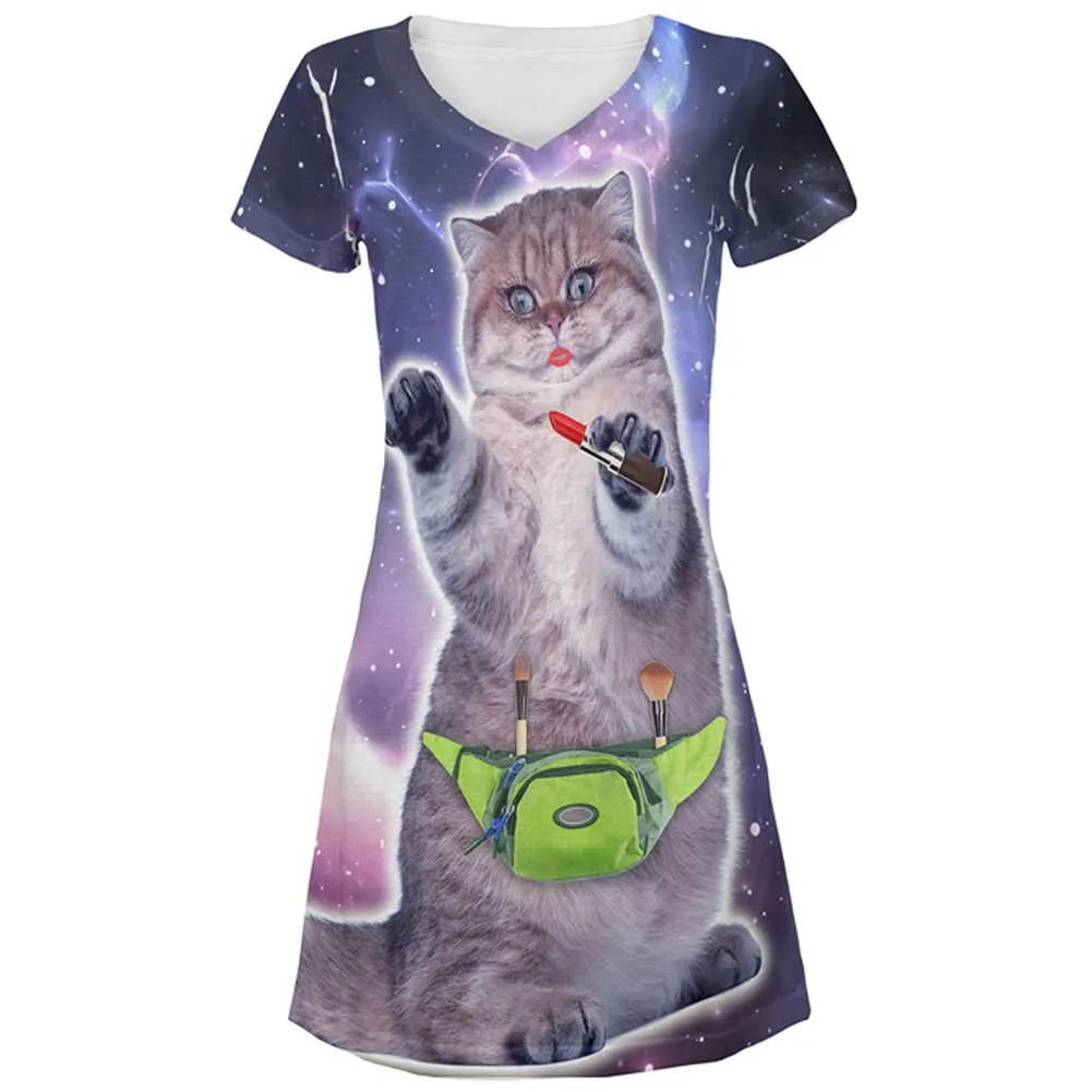 Makeup Cat Funny All Over Juniors Beach Cover-Up Dress