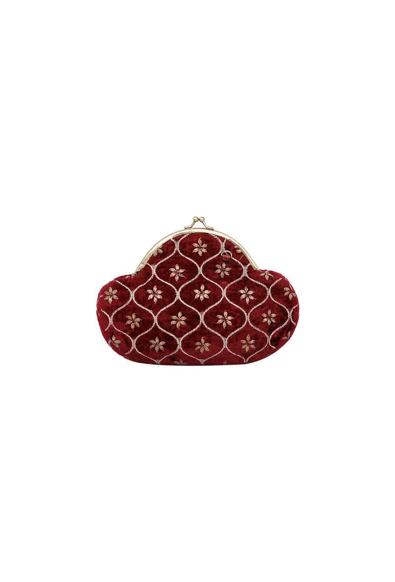 Maroon Hand Embroidered Velvet Clutch