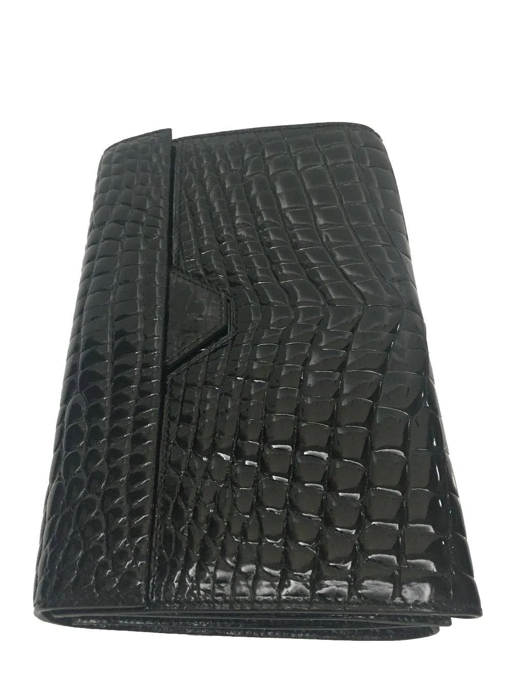 Mens Genuine Crocodile Leather High Glossy Baking Beaded Belly Leather Clutch Bag Black