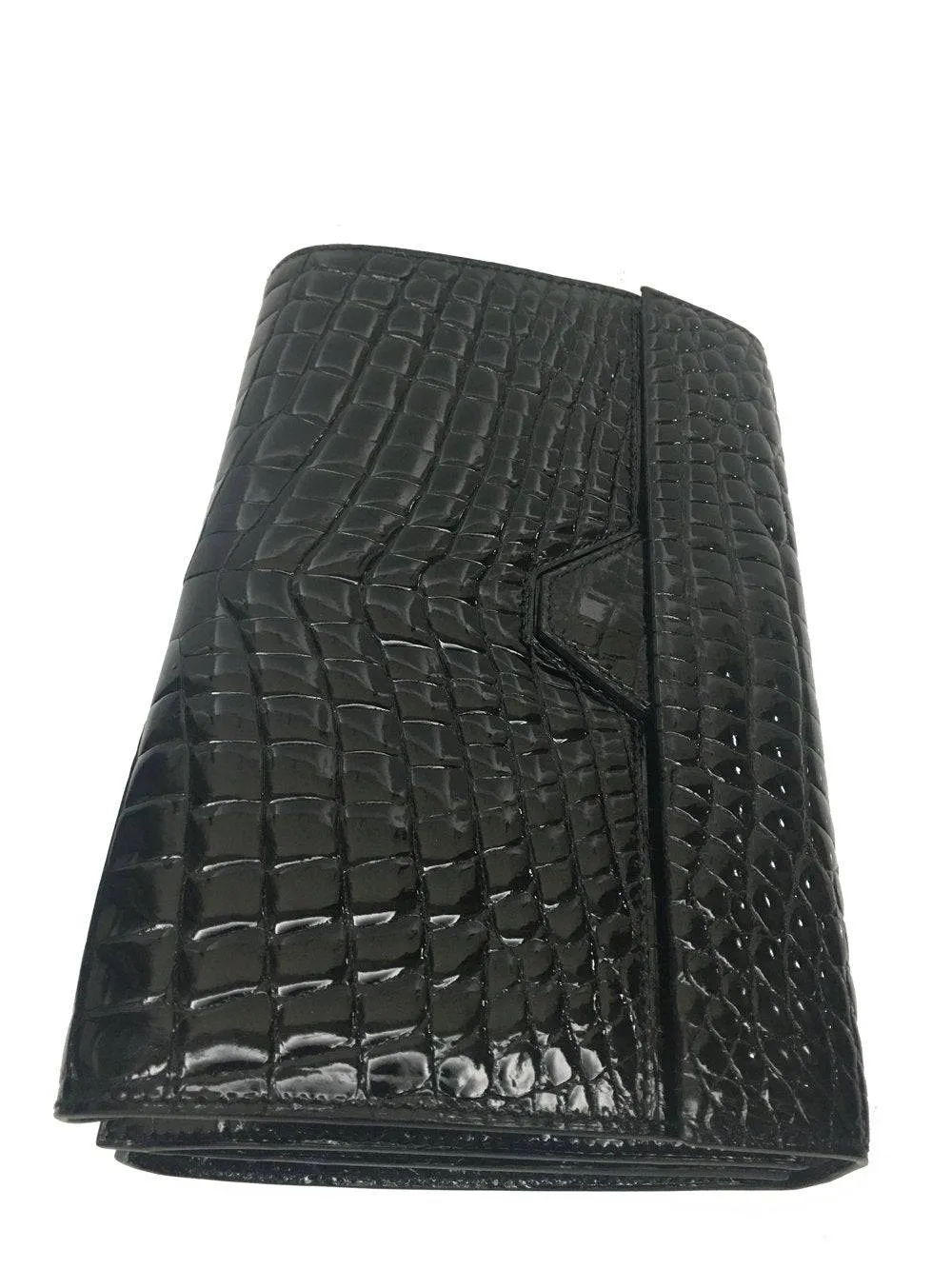 Mens Genuine Crocodile Leather High Glossy Baking Beaded Belly Leather Clutch Bag Black