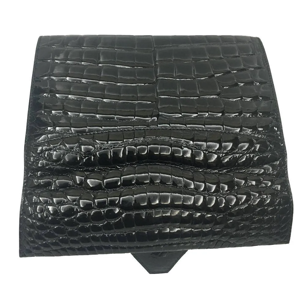 Mens Genuine Crocodile Leather High Glossy Baking Beaded Belly Leather Clutch Bag Black