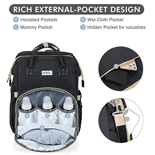 MiggyAndHat Diaper Bag Backpack Black Travel Baby Shower Gifts Portable Bags for Baby Registry Search Boys Girls Bags Newborn Essentials Accessories Stuff Unisex Dad Mom