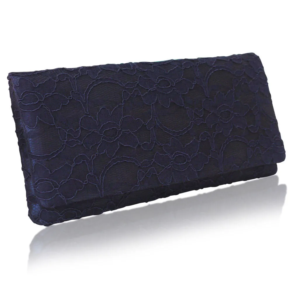 Navy lace clutch handbag ASTRID