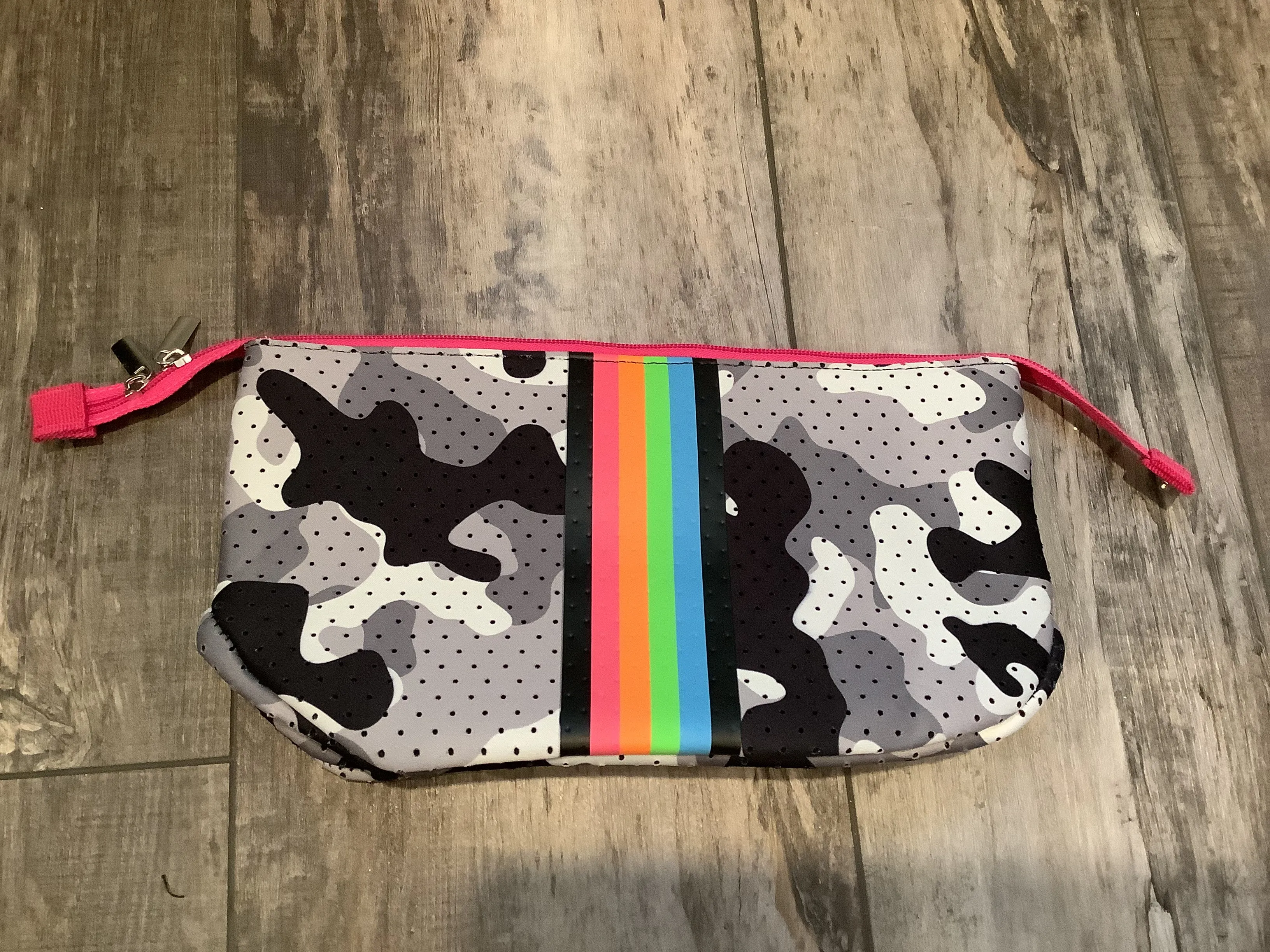 Neoprene Cosmetic case/ Clutch - Grey Camo w/ Rainbow Stripes 🌈