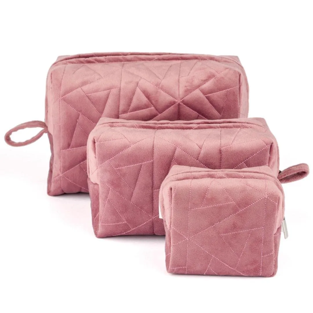 Nestasia Dusty Pink Quilted Multipurpose Set of 3 Cosmetic Bags for Storage, Travel Kit, Makeup Pouches,Toiletry Bag of Different Sizes