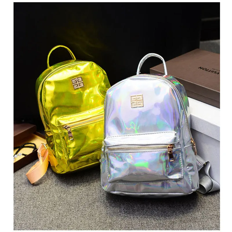 New Arrival Hologram Laser Backpack Girl School Bag Women Rainbow Colorful Metallic Silver Laser Holographic Backpack,MF1619