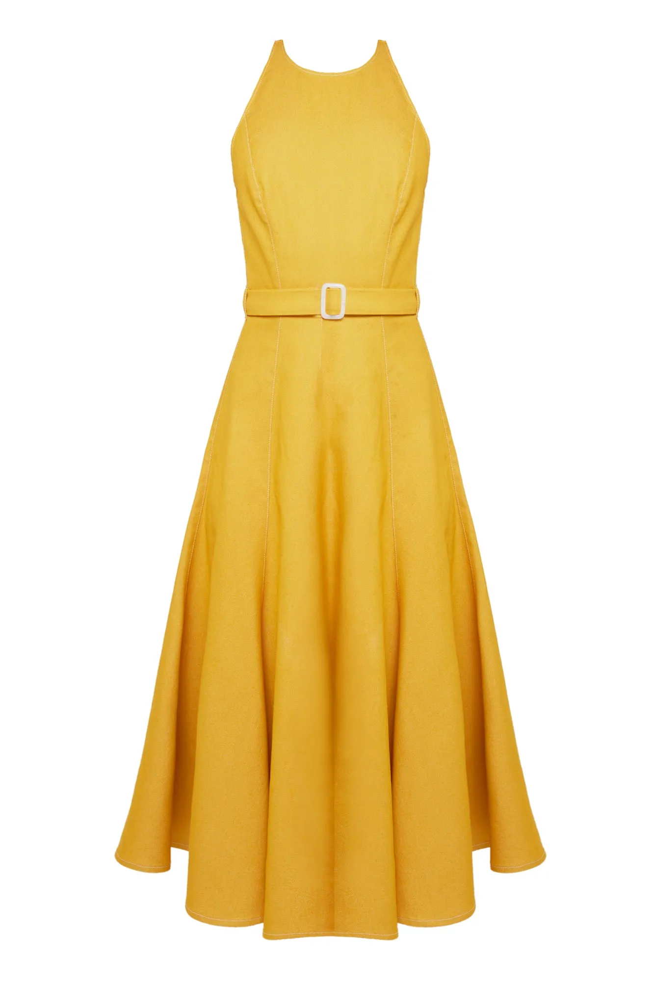 ODE yellow denim godet dress