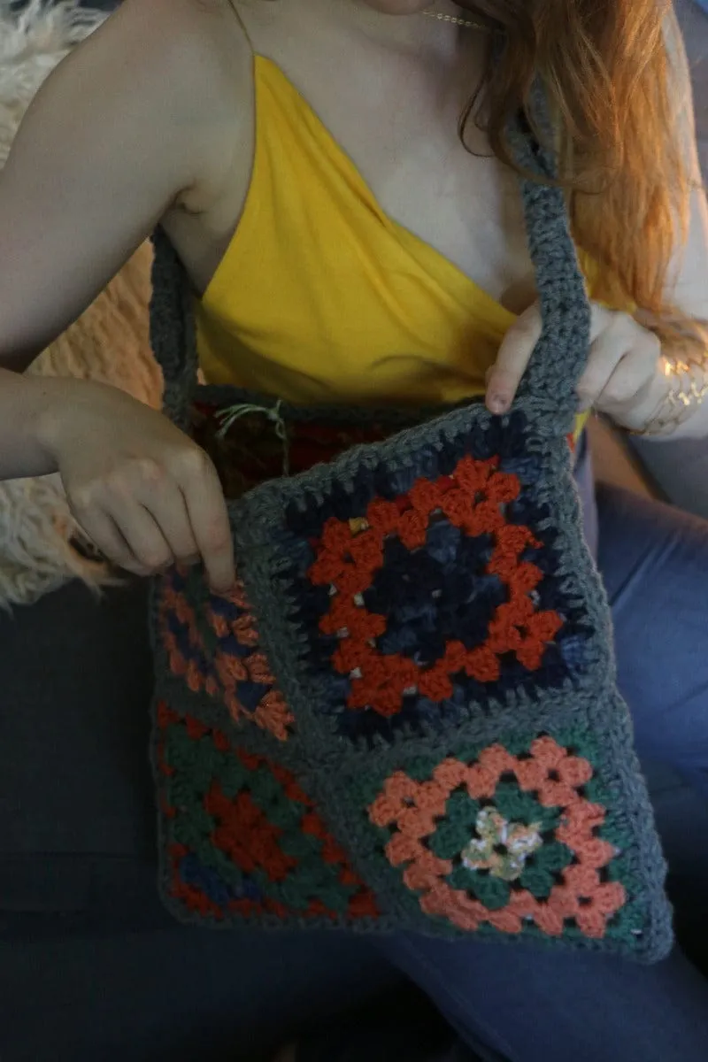 One of a kind Granny Square bag - Carol Meyer Crochet Originals - Orange & Grey