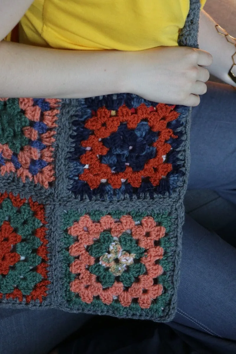 One of a kind Granny Square bag - Carol Meyer Crochet Originals - Orange & Grey