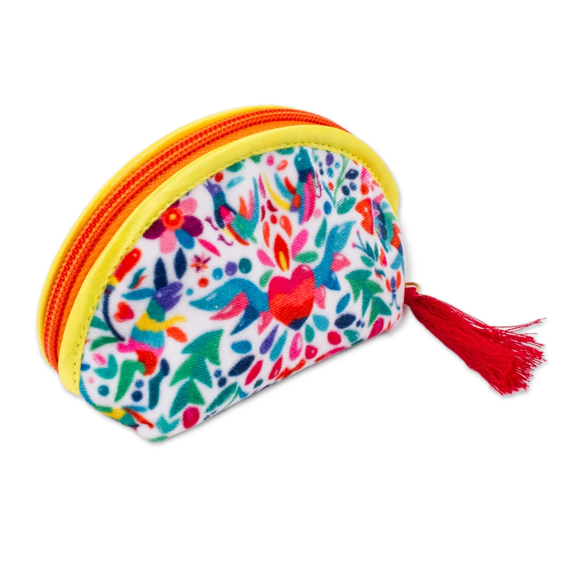 Otomi-Inspired Printed White Cosmetic Bag