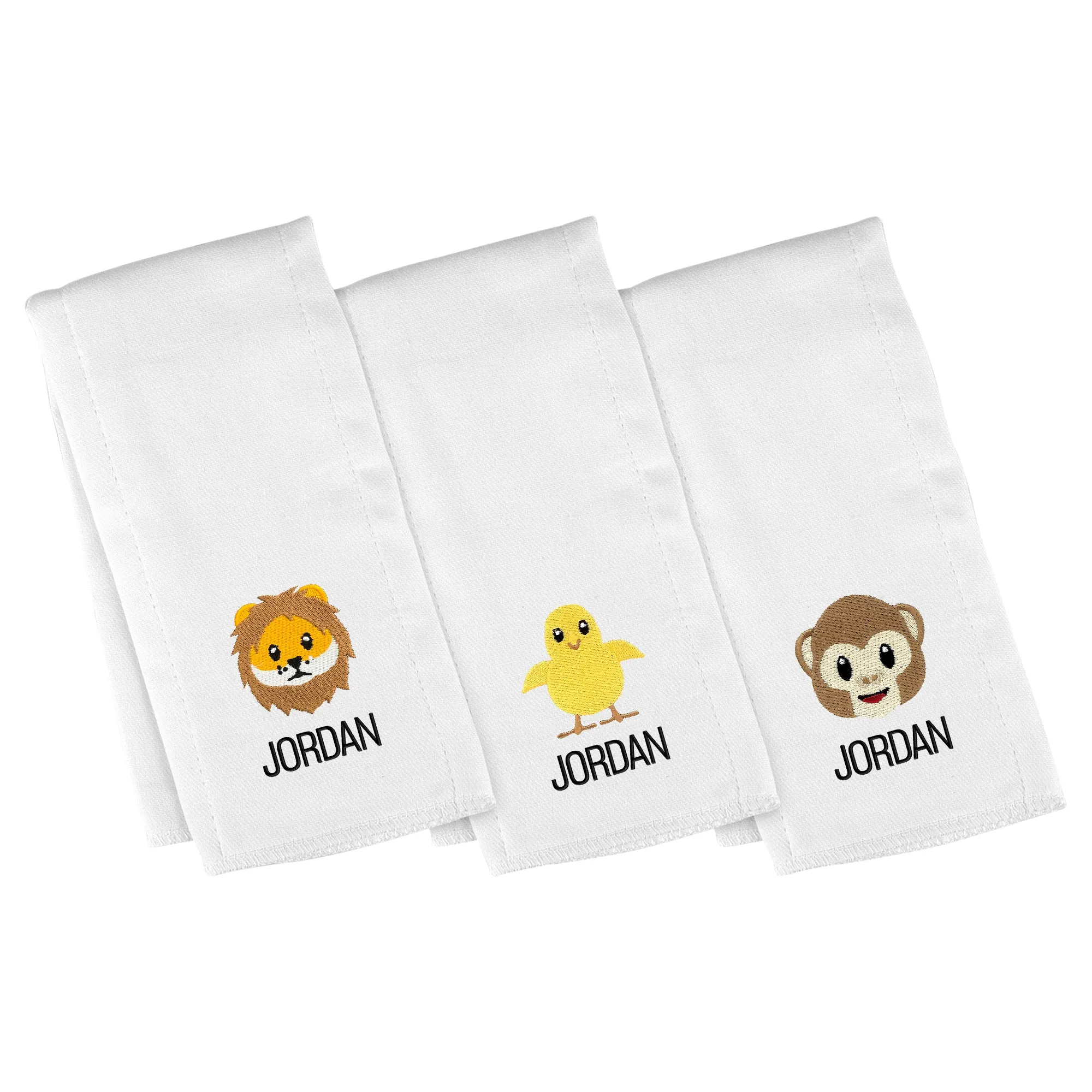 Personalized Emoji Burp Cloth - 3 Pack Zoo Animals