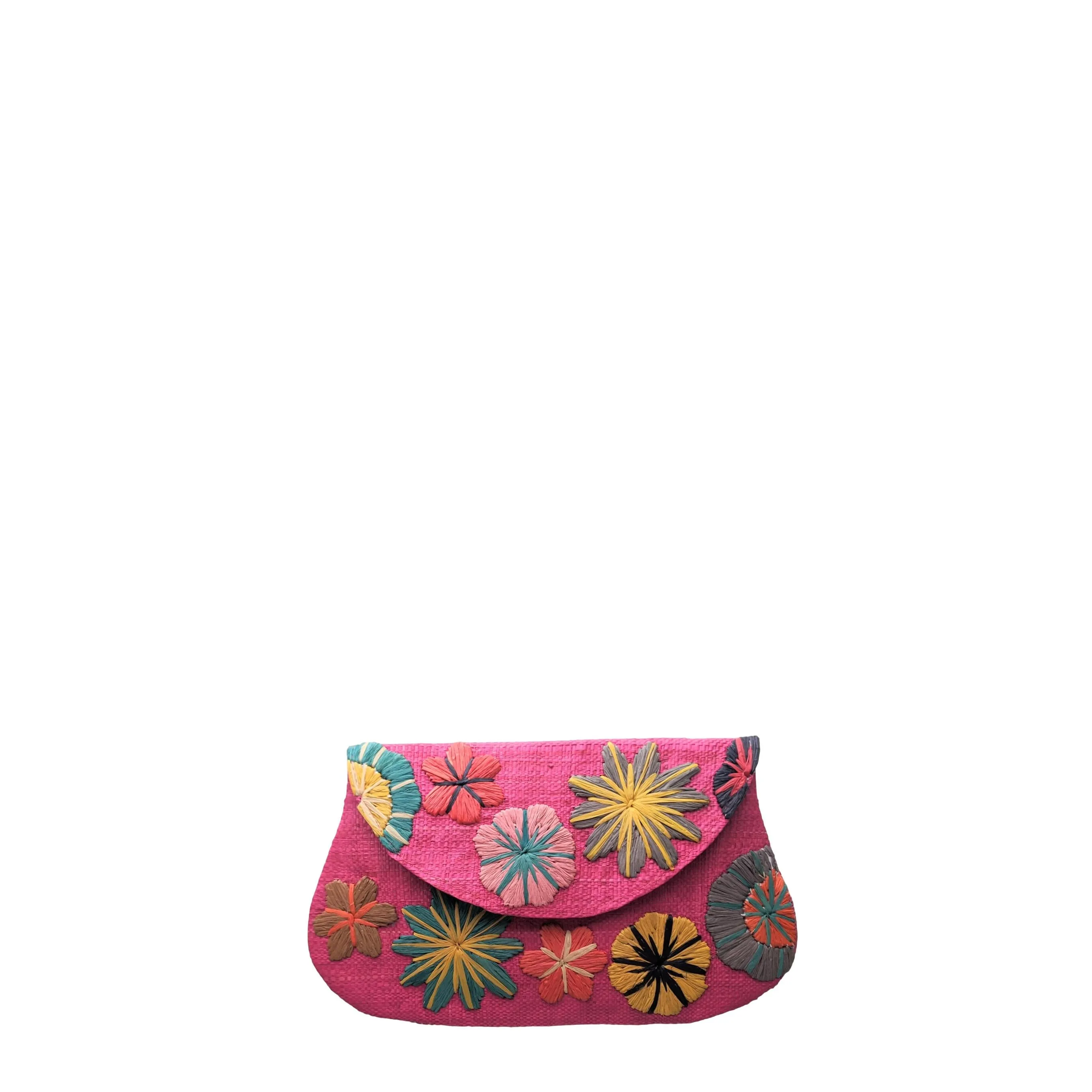 Pink Colorful Raffia Small Clutch | Embroidered | Soava