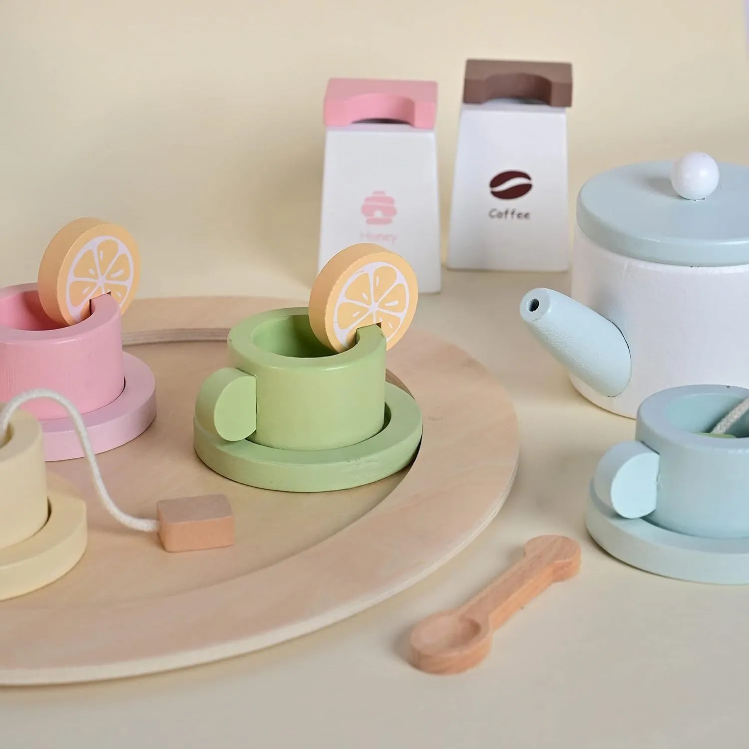 Playbox Wooden Tea Set for Kids, Pretend Play Tea Party Set for Toddlers 20pcs.