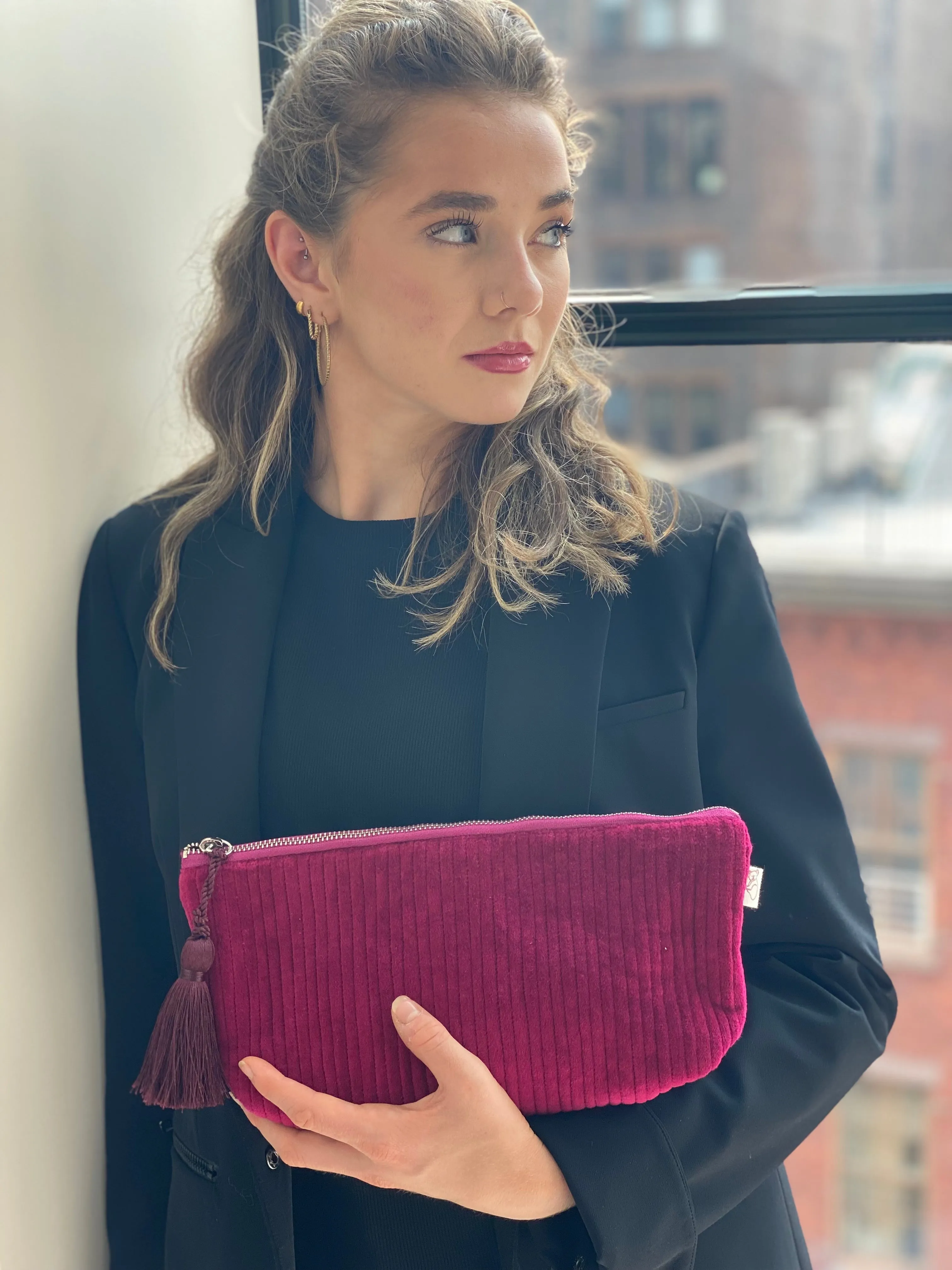 Quilted Velvet Hold Me Clutch - Bordeaux