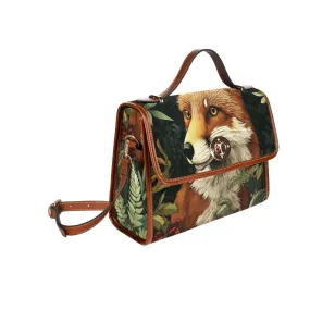 Red Fox Forest Canvas Satchel Purse Bag, Animal Waterproof Cottagecore Small Brown Ladies Women Crossed Body Vegan Leather Strap Handbag