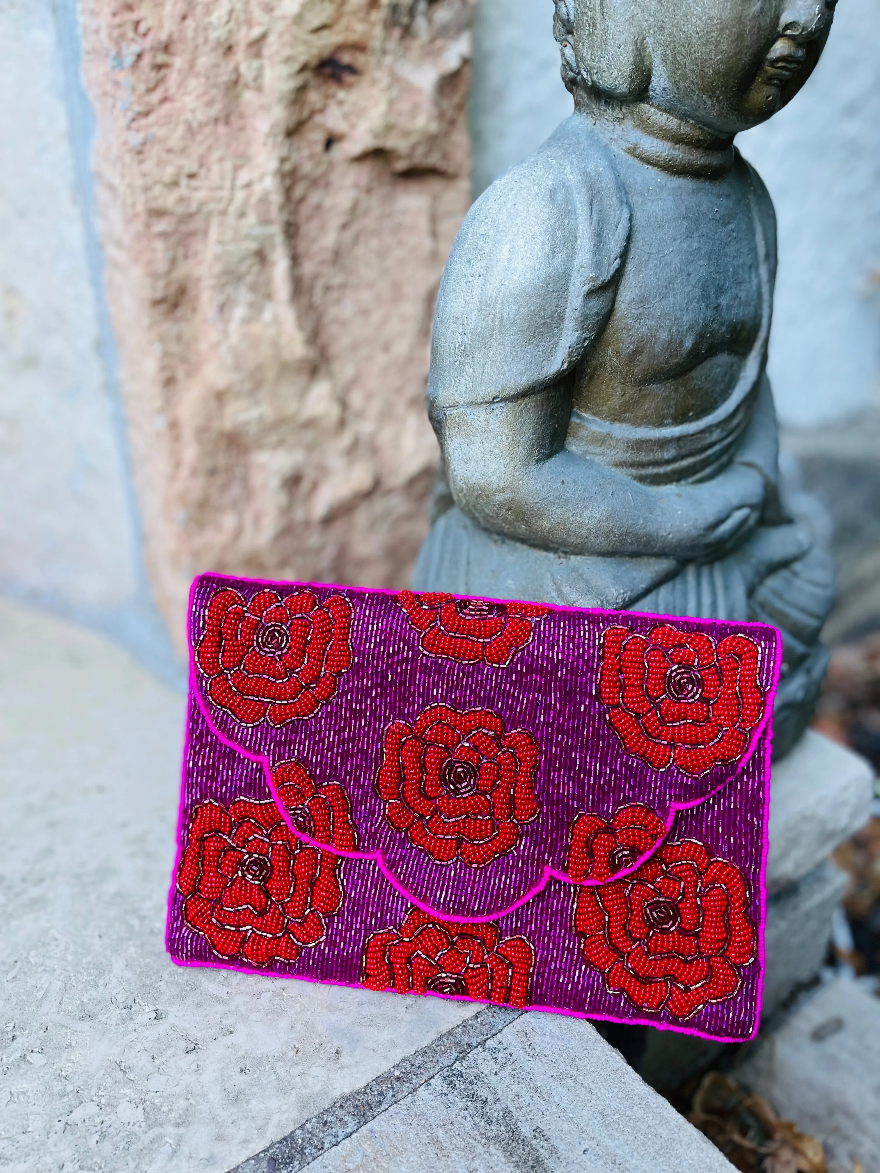 Red Rose Handmade Beaded Clutch