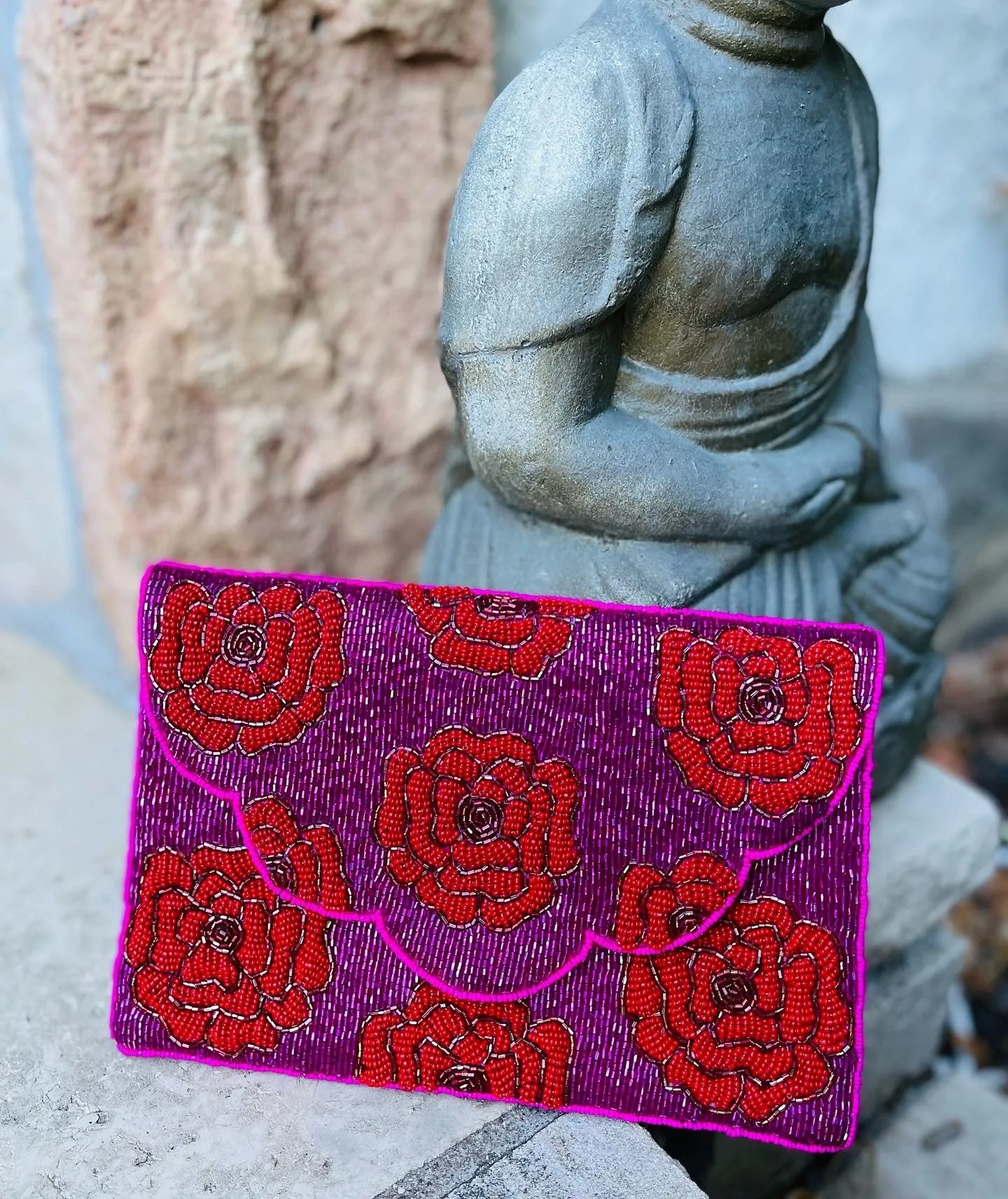 Red Rose Handmade Beaded Clutch