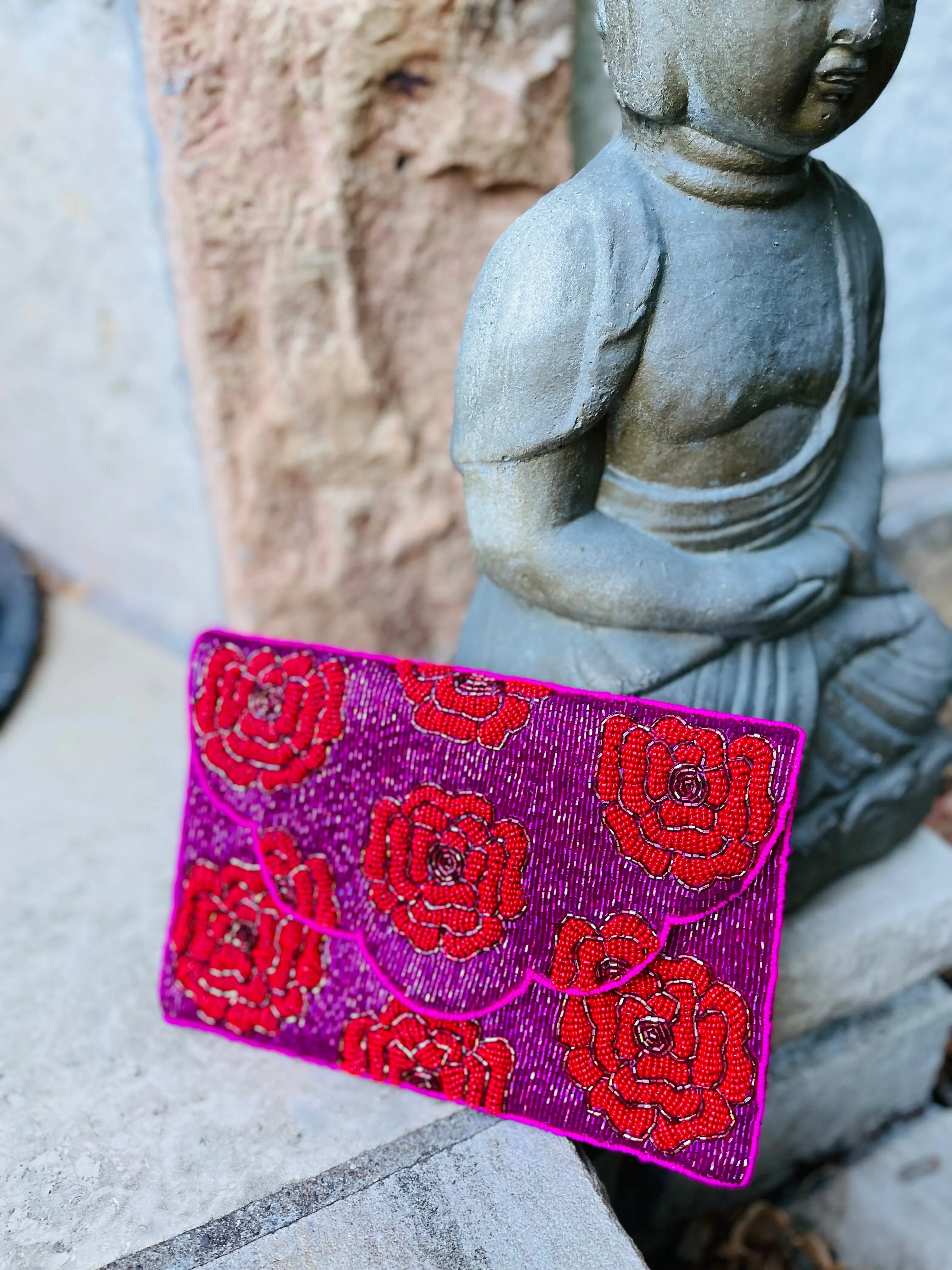 Red Rose Handmade Beaded Clutch