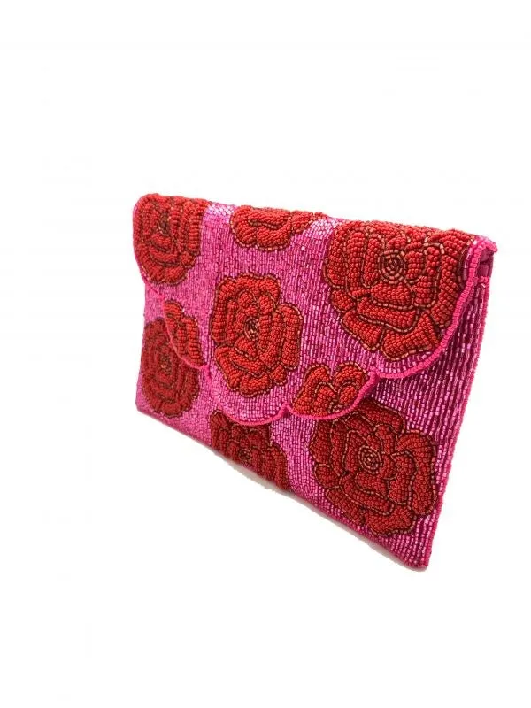 Red Rose Handmade Beaded Clutch