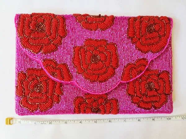 Red Rose Handmade Beaded Clutch