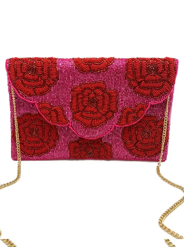 Red Rose Handmade Beaded Clutch