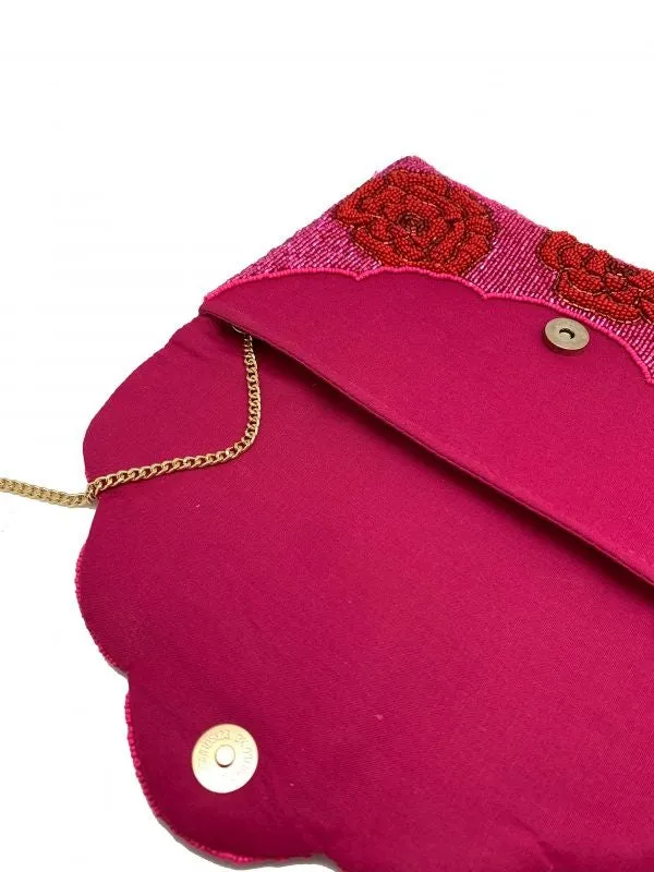 Red Rose Handmade Beaded Clutch