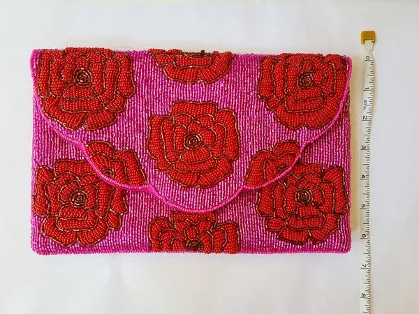 Red Rose Handmade Beaded Clutch