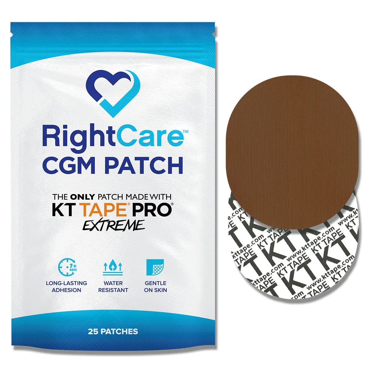 RightCare CGM Adhesive Patch made with KT Tape, Universal, Bag of 25