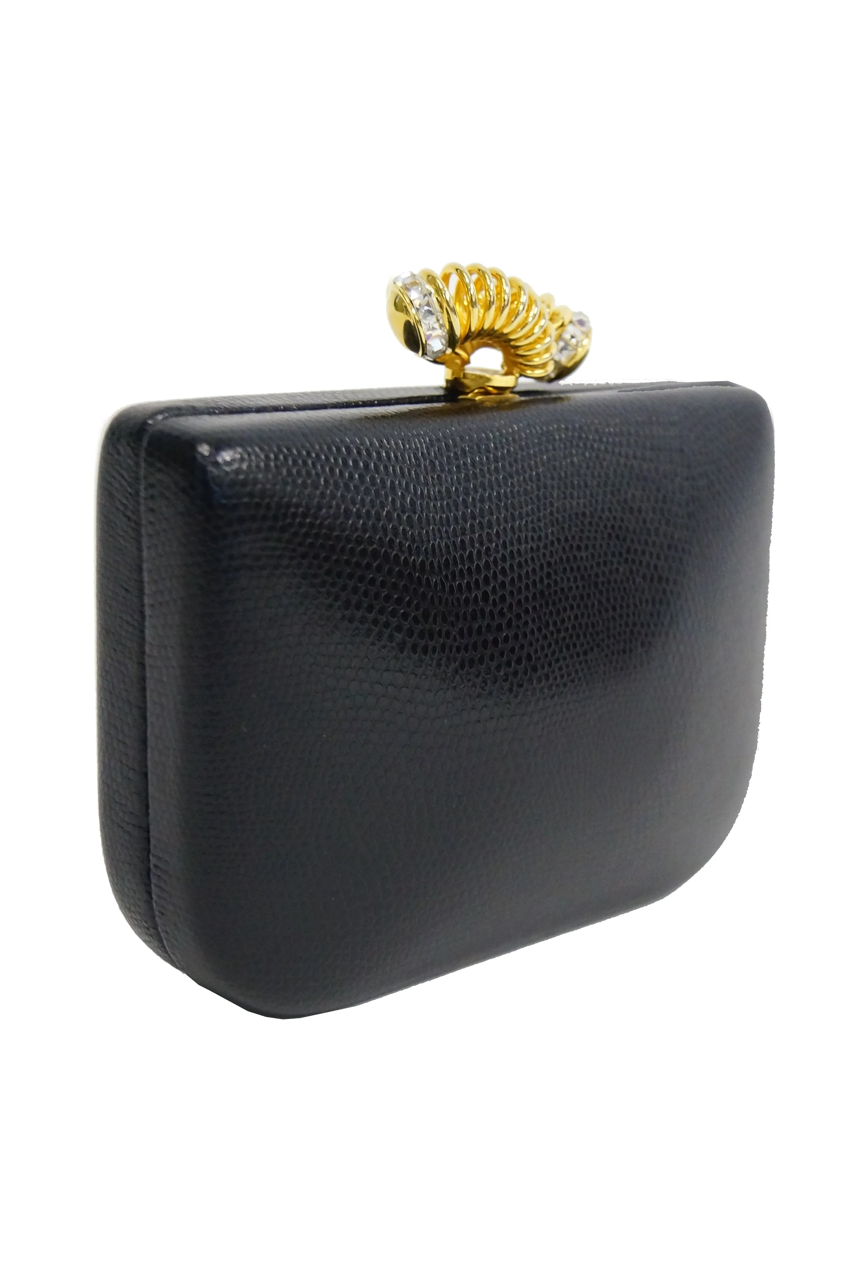 Rodo Lizard Skin Vintage Clutch with Rhinestone Closure