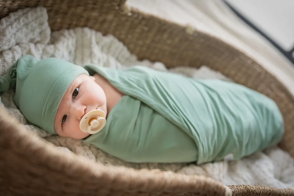 Sage Robe & Newborn Swaddle Blanket Set & Navy Dad T-Shirt with Sage Text