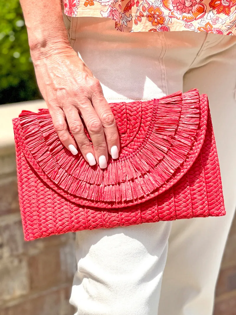 Sarah Straw Clutch - Red